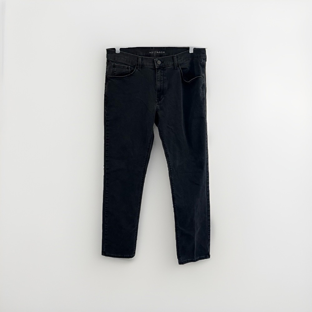 Mott & Bow Jeans Mens 35x32 Slim Fit Black Faded Stone Wash Stretch Denim
